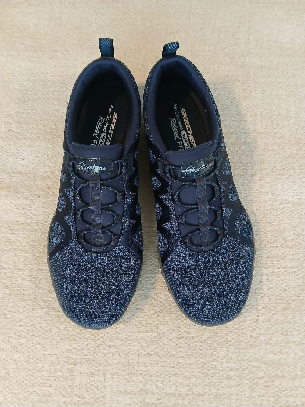 •Skechers• Air-Cooled Memory Foam Relaxed Fit Navy Slip-On Athletic Shoes